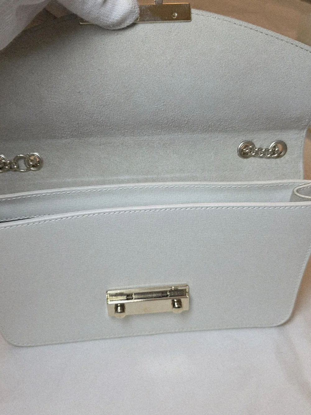 Furla Metropolis White Leather Chain Crossbody Bag Gold Hardware